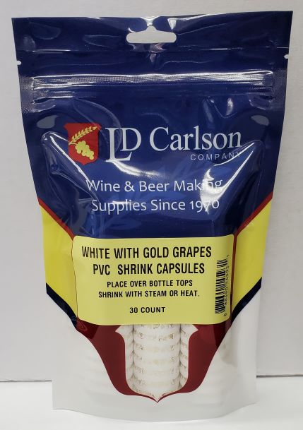PVC Shrink Capsules – White with Gold Grapes (Bag of 30)