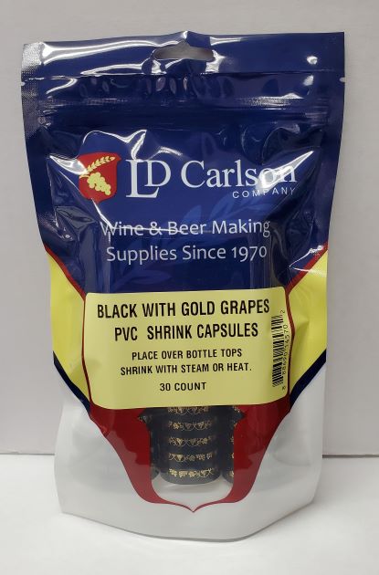 PVC Shrink Capsules - Black with Gold Grapes (Bag of 30)