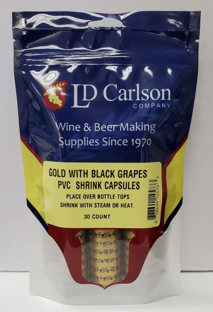 PVC Shrink Capsules – Gold with Black Grapes (Bag of 30)