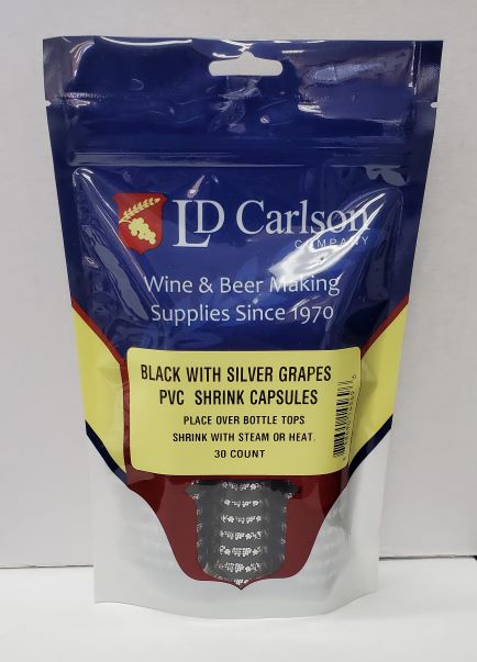 PVC Shrink Capsules - Black with Silver Grapes (Bag of 30)
