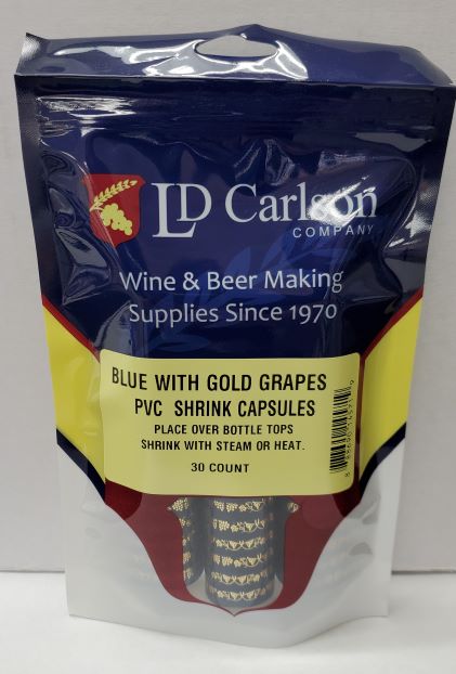 PVC Shrink Capsules - Blue with Gold Grapes (Bag of 30)