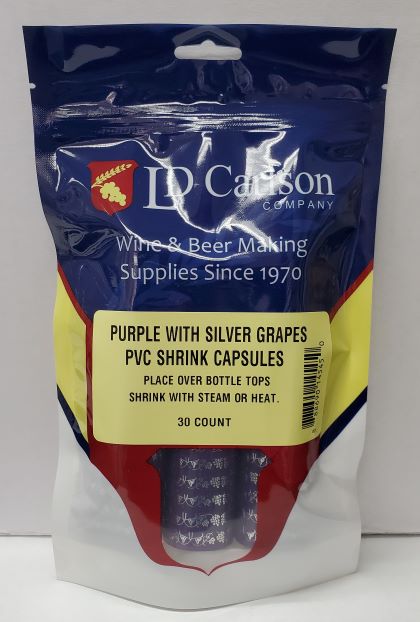 PVC Shrink Capsules – Purple with Silver Grapes (Bag of 30)