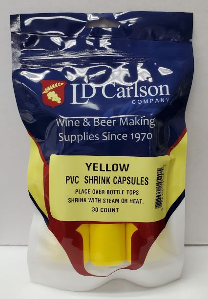 PVC Shrink Capsules – Gloss Yellow (Bag of 30)